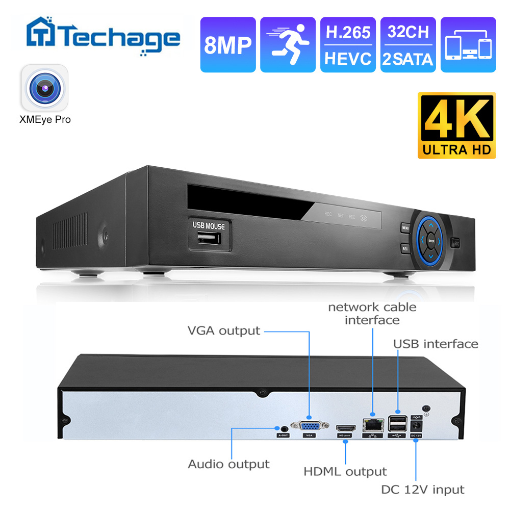 Home Security Nvr - Techage UHD H.265 36CH POE NVR