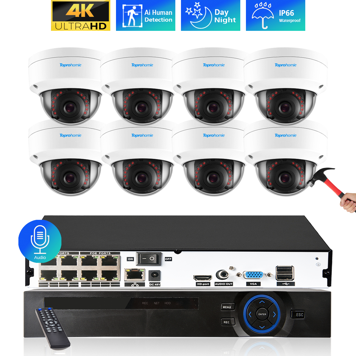 Home Security Nvr - 8CH 4K NVR Kit H.265 CCTV