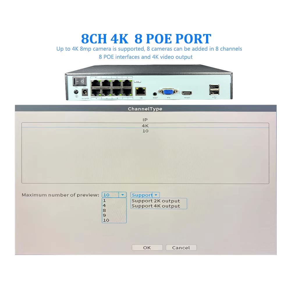 4K 10CH NVR 4/8Port POE For 8M - Home Security Nvr avis et prix